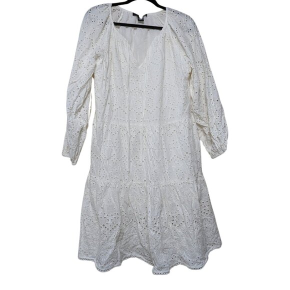 Karen Kane White Eyelet Cotton Tiered  Long Sleeve dress L - Picture 2 of 8